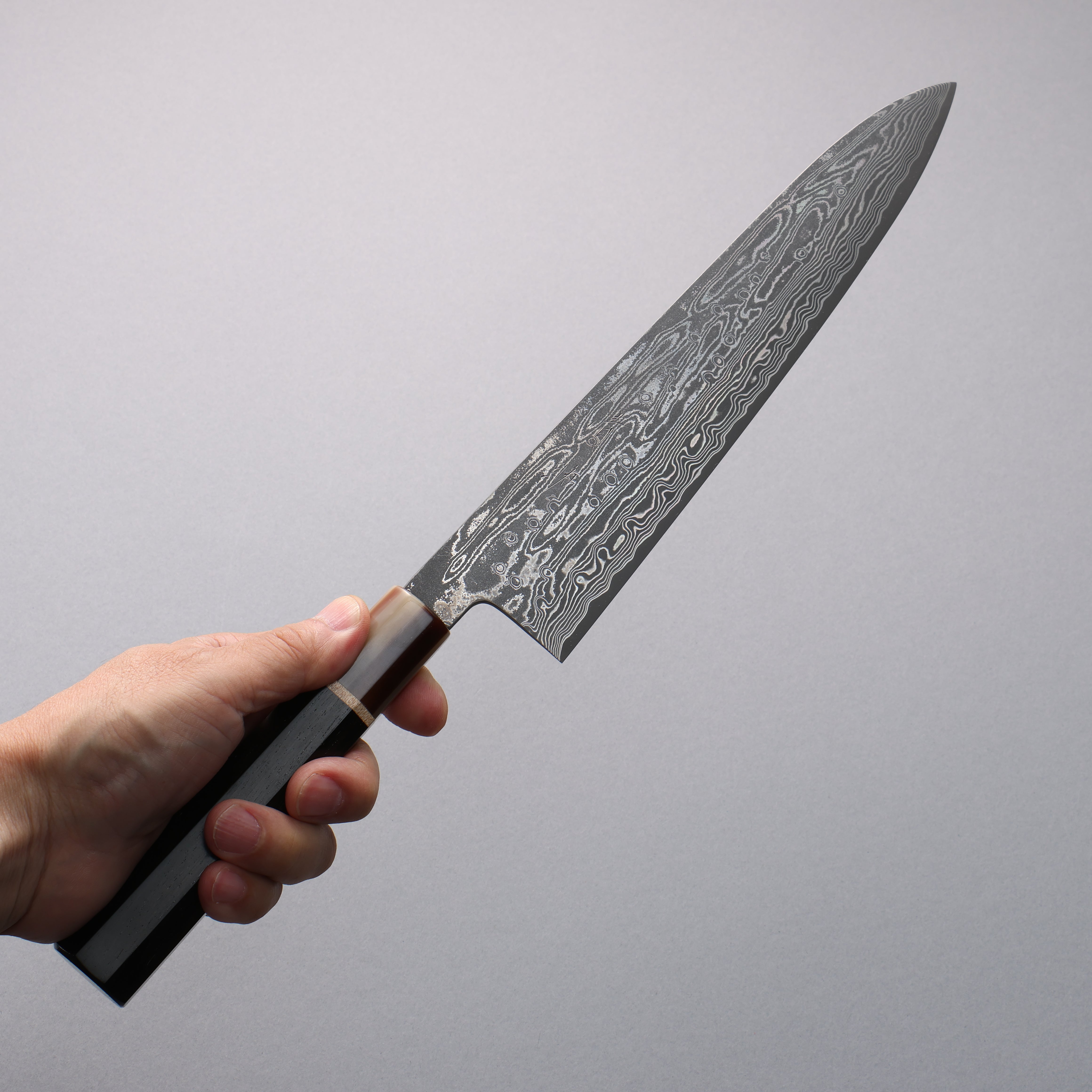 Premium Seisuke SPG STRIX Black Damascus Gyuto 240mm Chef Knife - Ebony Wood Handle with Maple Ring & Water Buffalo Ferrule - Japanese Kitchen Knife for Professional Chefs & Home Cooking
