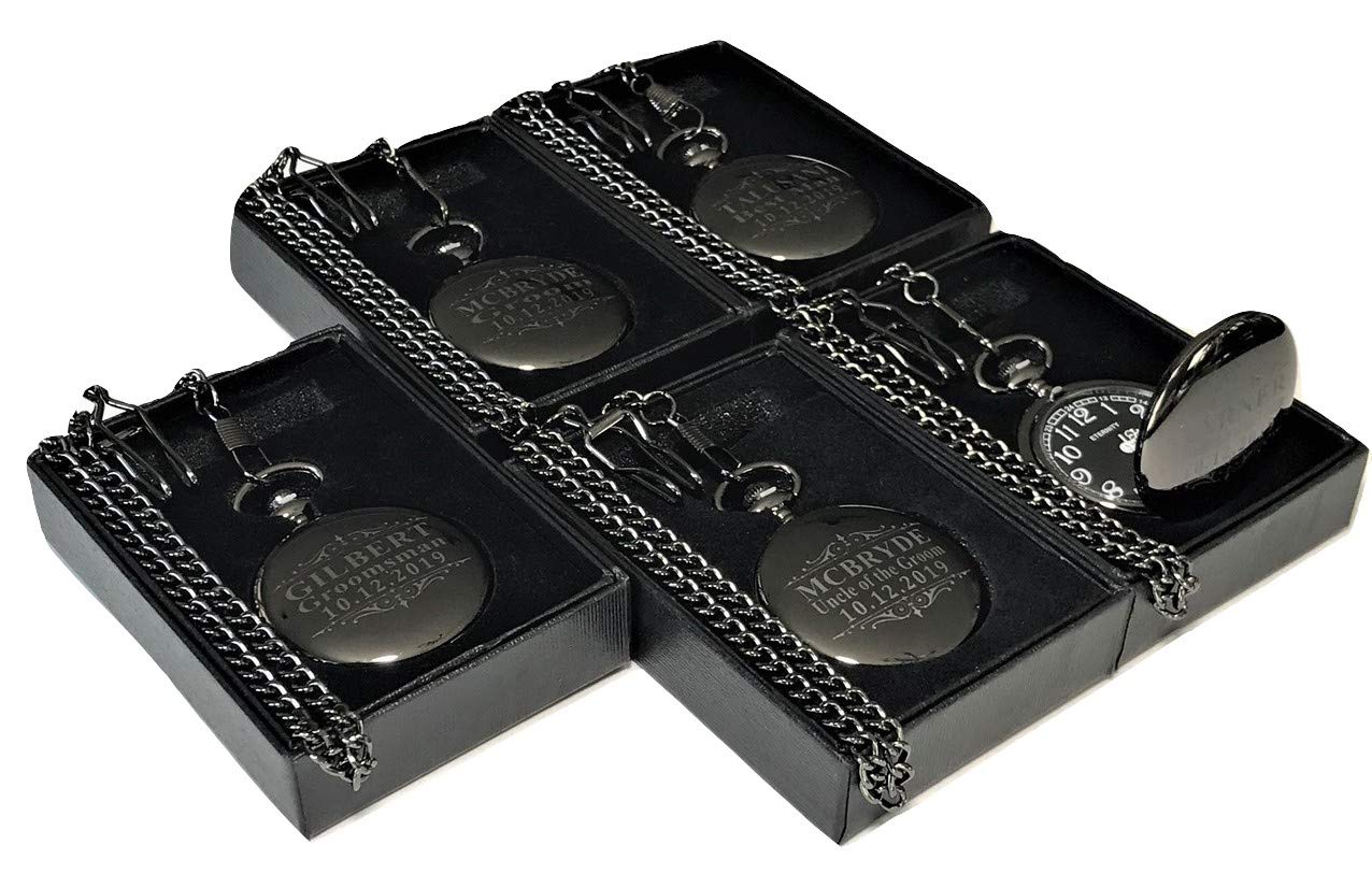 5 Personalized Engraved Pocket Watches for Groomsmen - Best Man Wedding Gift Set with Chains & Gift Boxes - Perfect for Weddings, Anniversaries and Special Occasions