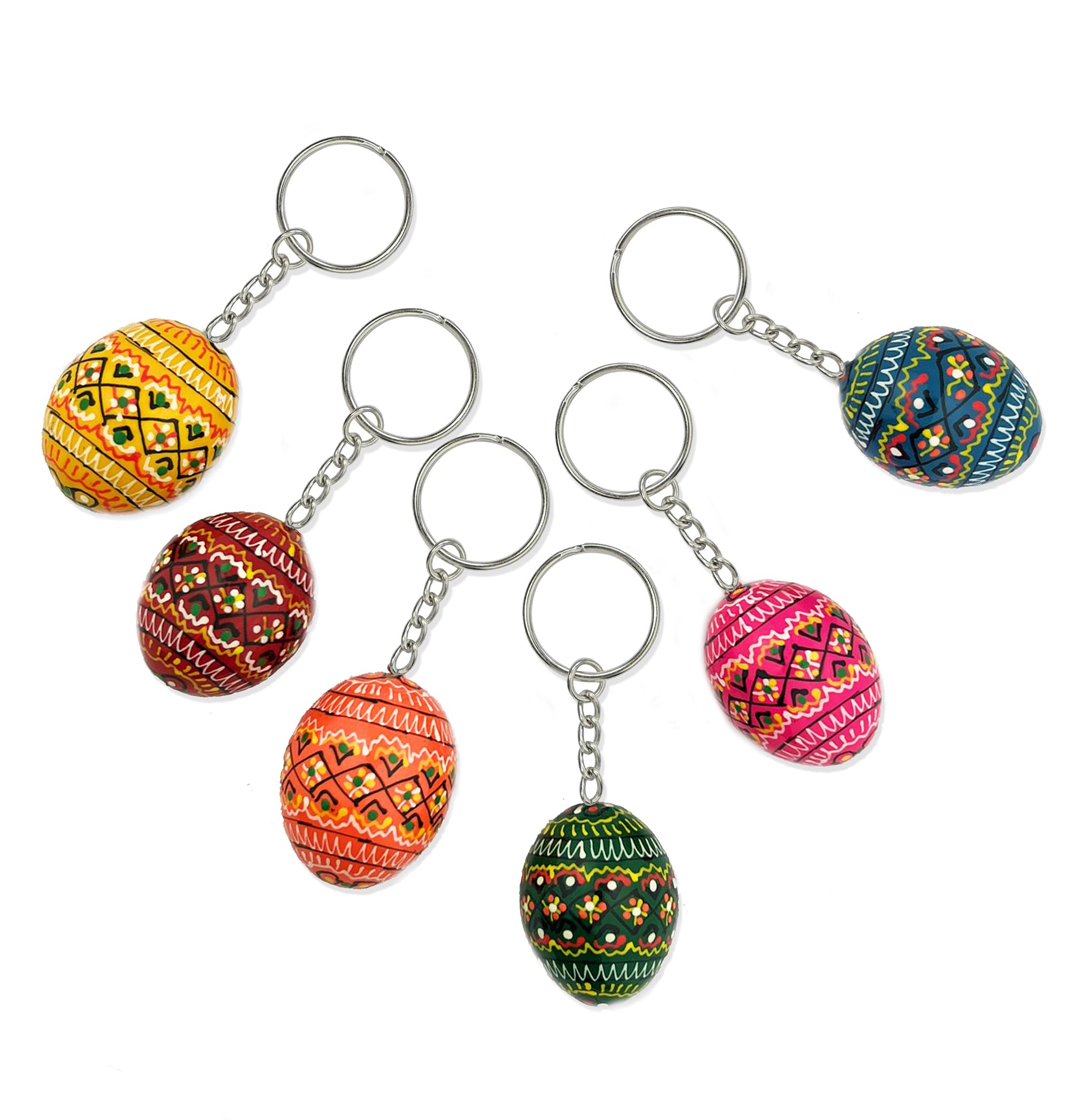 6 Ukrainian Hand-Painted Wooden Easter Eggs Pysanky Keychains - 1 1/4 Inch Religious Gifts for Easter, Christmas & Home Decor