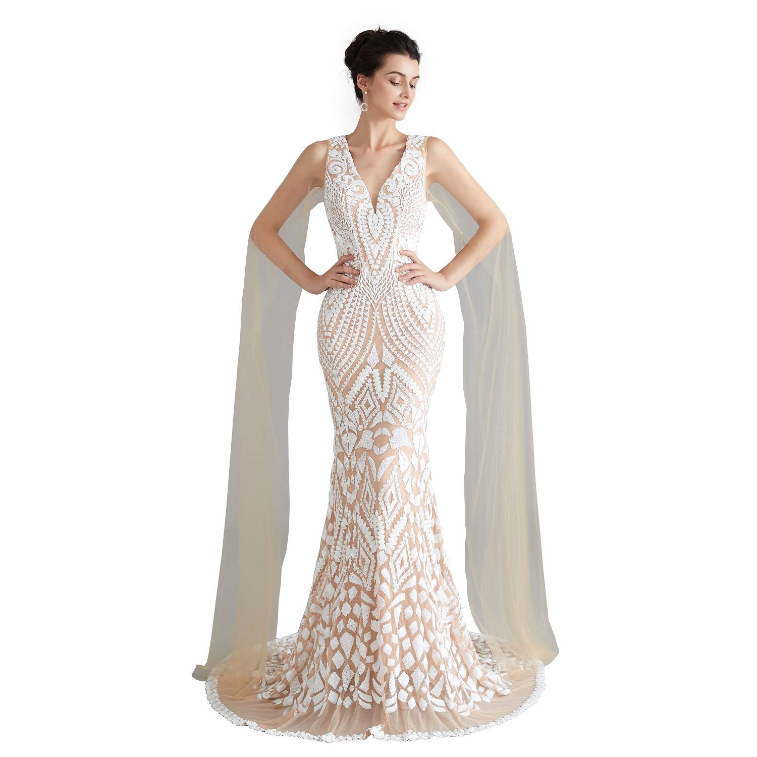 Engerla Sequin Prom Dress - Silver Mermaid Evening Gown with V-Neck for Bridal Party | Formal Dances, Galas & Special Occasions