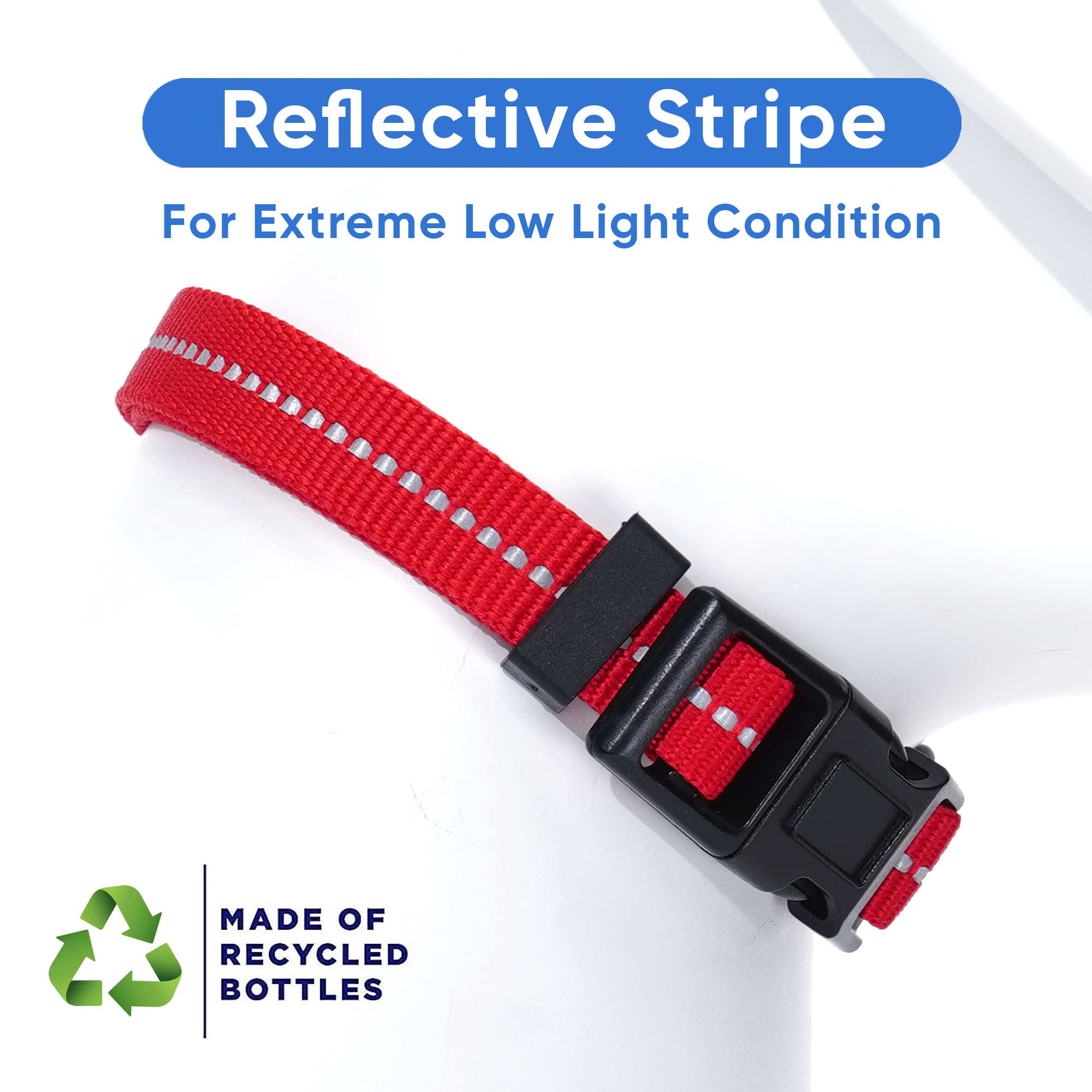 Eco-Friendly Recycled Dog Collar with Reflective Stitching - Made from Ocean Plastic Bottles - Small Red Chili - Perfect for Night Walks & Outdoor Adventures