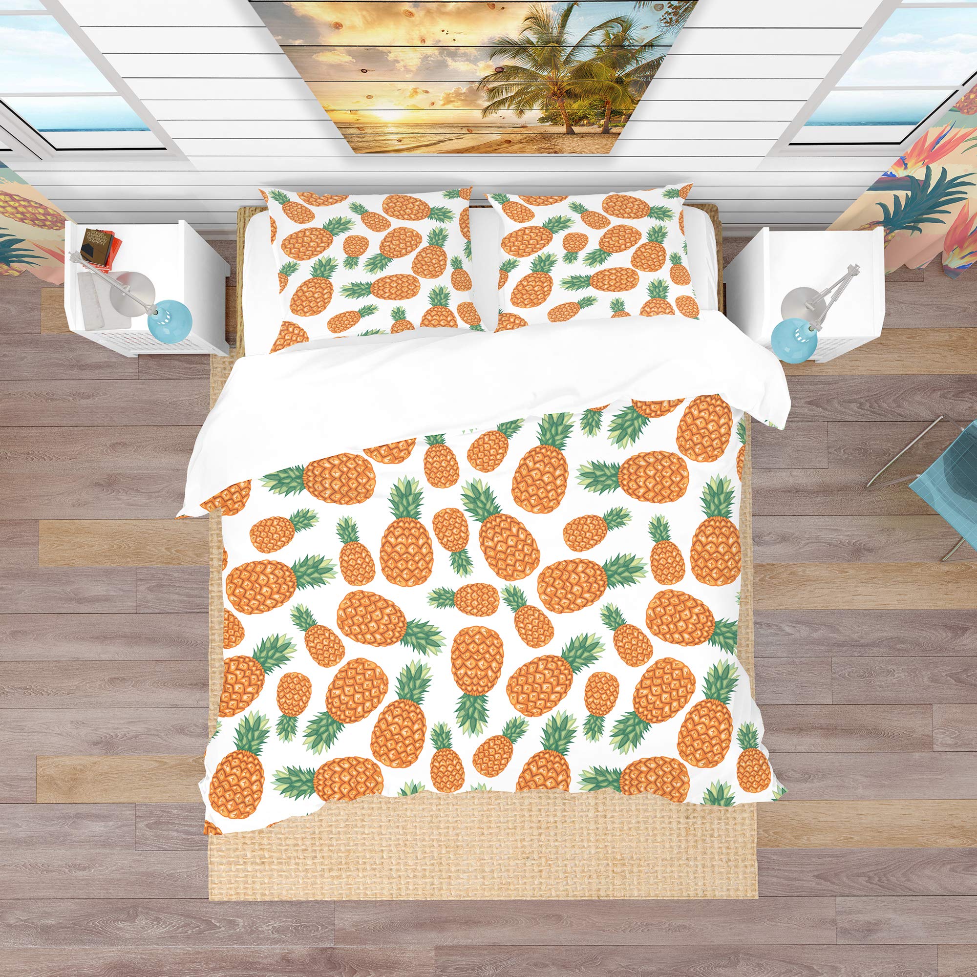 DesignQ Pineapple Fruit Pattern Tropical Duvet Cover Set - King Size Bedding with Pillowcases - Vibrant Summer Home Decor for Beach House & Boho Bedroom