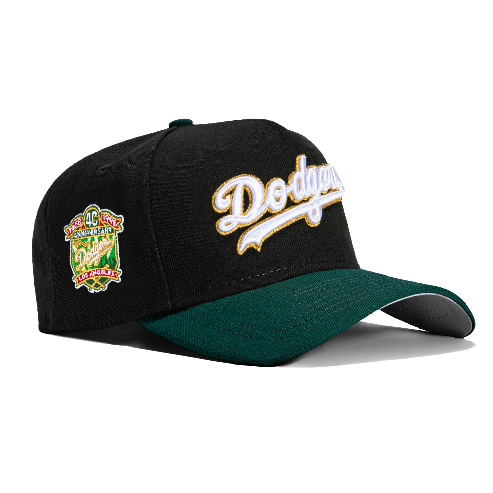 New Era 9Forty A Frame Los Angeles Dodgers 40th Anniversary Patch Snapback Hat - Black & Green Adjustable Baseball Cap for Men & Women - Perfect for Games, Fan Gear & Streetwear Fashion