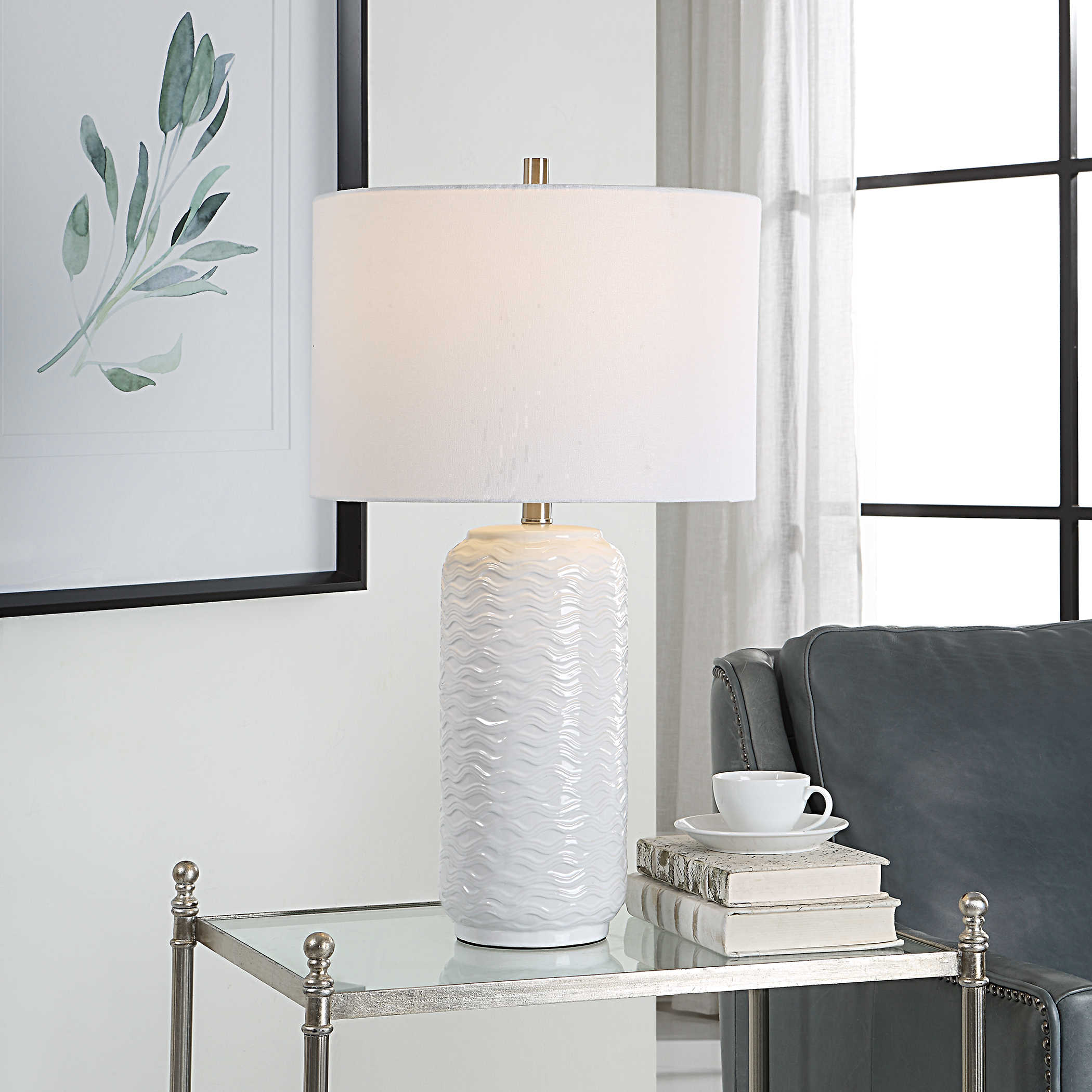 Wavy White Ceramic Table Lamp - Modern Home Decor for Living Room, Bedroom & Office - Stylish Accent Lighting (1 in Stock)