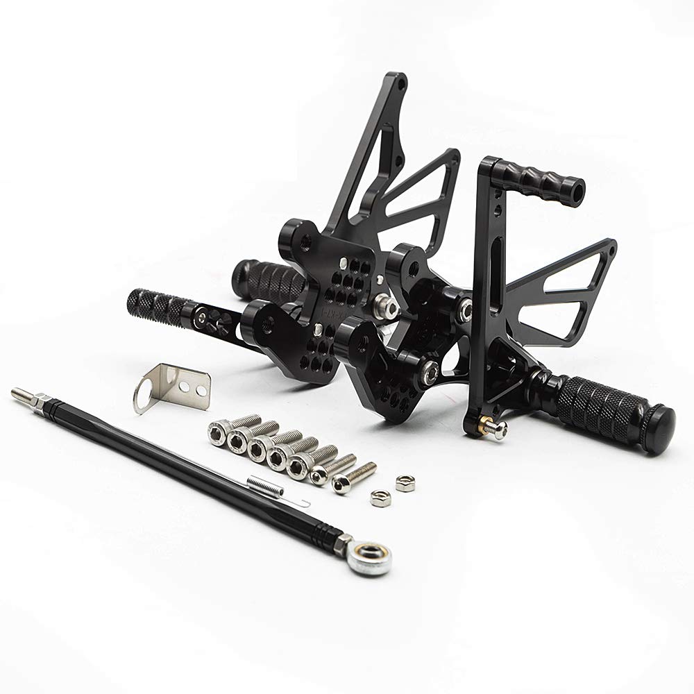 Adjustable CNC GSXR1000 07-08 Motorcycle Rearset Foot Pegs - Black Aluminum Footrests for Suzuki GSX-R1000 (2007-2008) - Perfect for Track Racing & Street Performance Upgrades
