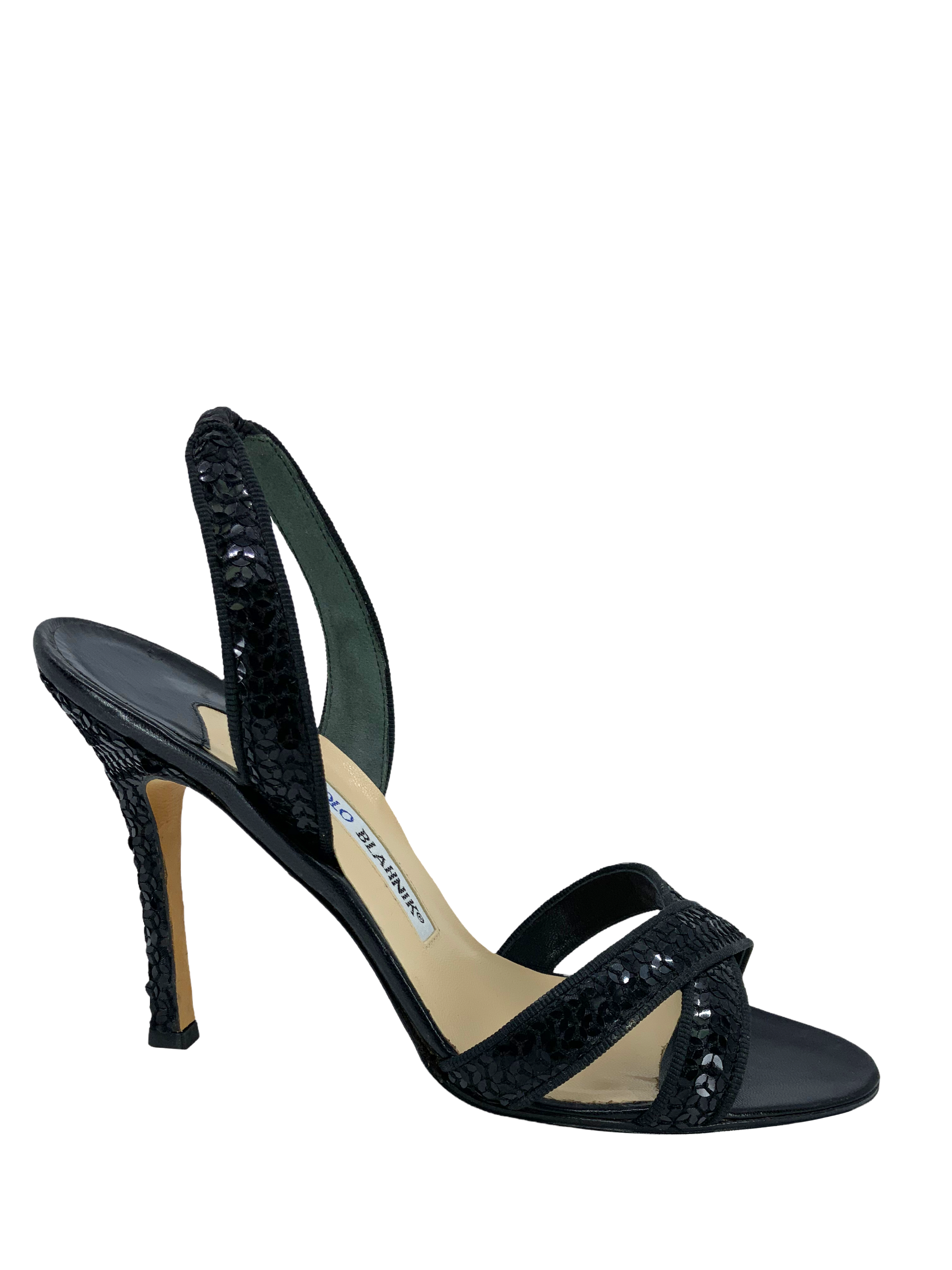Manolo Blahnik Sequins Slingback Sandals - Women's Size 7 Heels | Elegant Evening Shoes for Parties, Weddings & Special Occasions