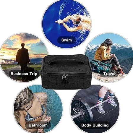 Flywind Women's Waterproof Travel Makeup Bag - Cosmetic Organizer Pouch for Women & Girls | Vanity Case for Makeup Storage | Perfect for Travel, Gym & Daily Use (Black)