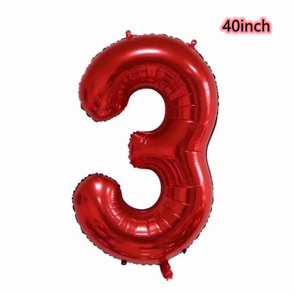 Fire Truck Balloon Number 3 Red - 40 Inch Large Foil Helium Balloon for Firefighter Birthday Party Decorations - Perfect for 3rd Birthday, Fireman Themed Parties & Emergency Services Celebrations