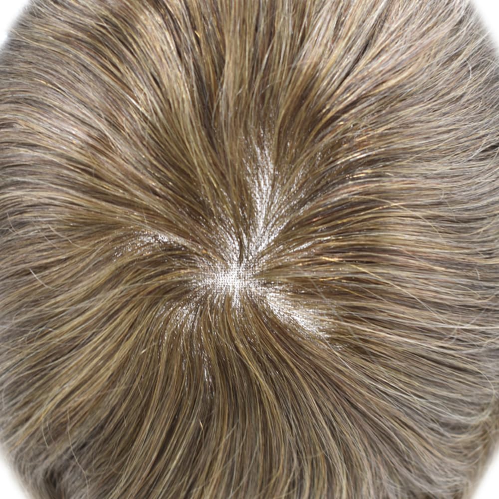 Premium European Human Hair Toupee for Men - 7x9 Inch Mono Hair Replacement System - Dark Ash Blonde #17 (120% Density) - Natural Looking Hair Prosthesis for Thinning Hair & Baldness - Perfect for Daily Wear, Special Occasions & Professional Settings