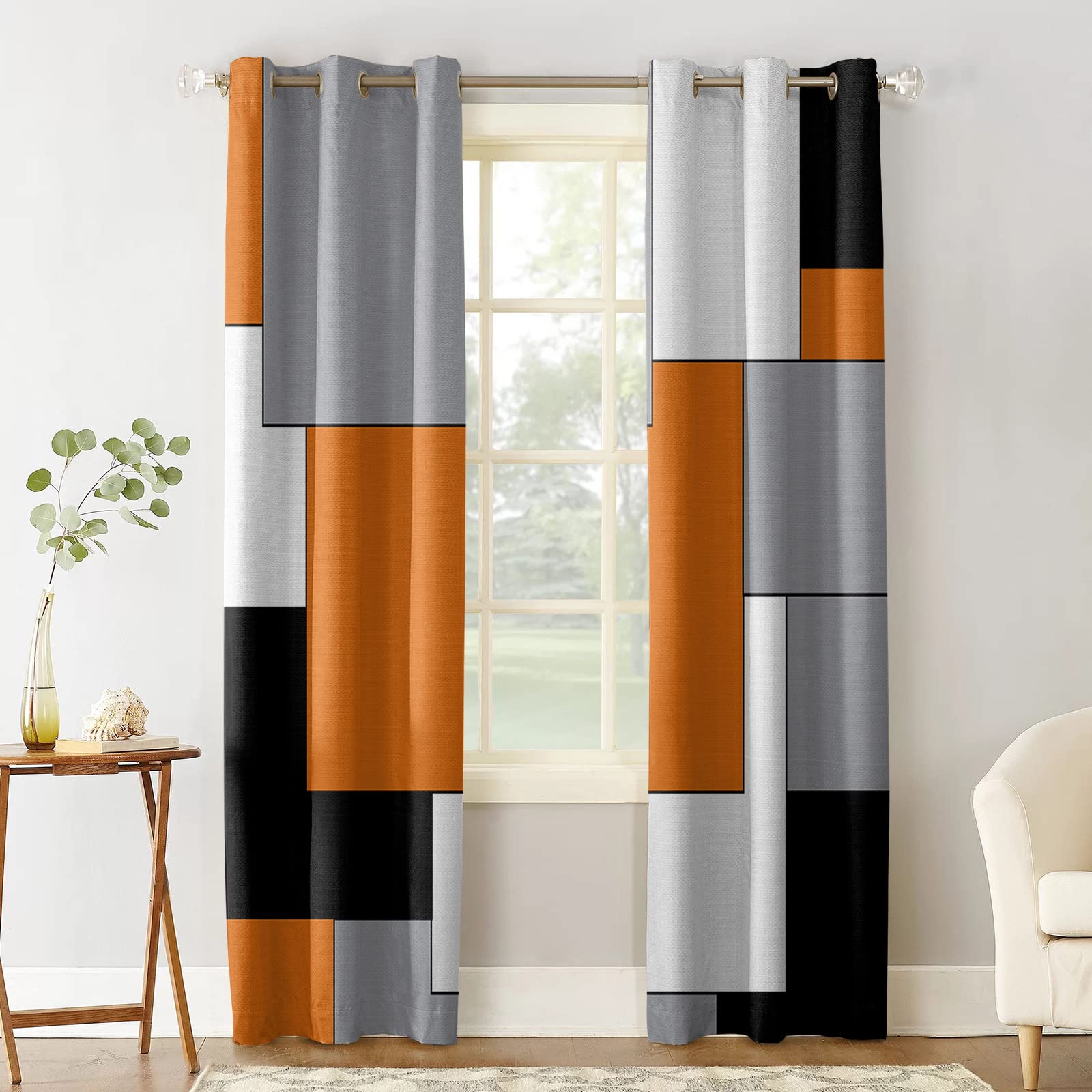 Blackout Curtains 72 Inch Length - 2 Panels Set | Abstract Art Orange Black Gray Room Darkening Thermal Insulated Grommet Window Drapes for Living Room & Bedroom Decor - Perfect for Home Theater, Night Shift Sleep & Light Control