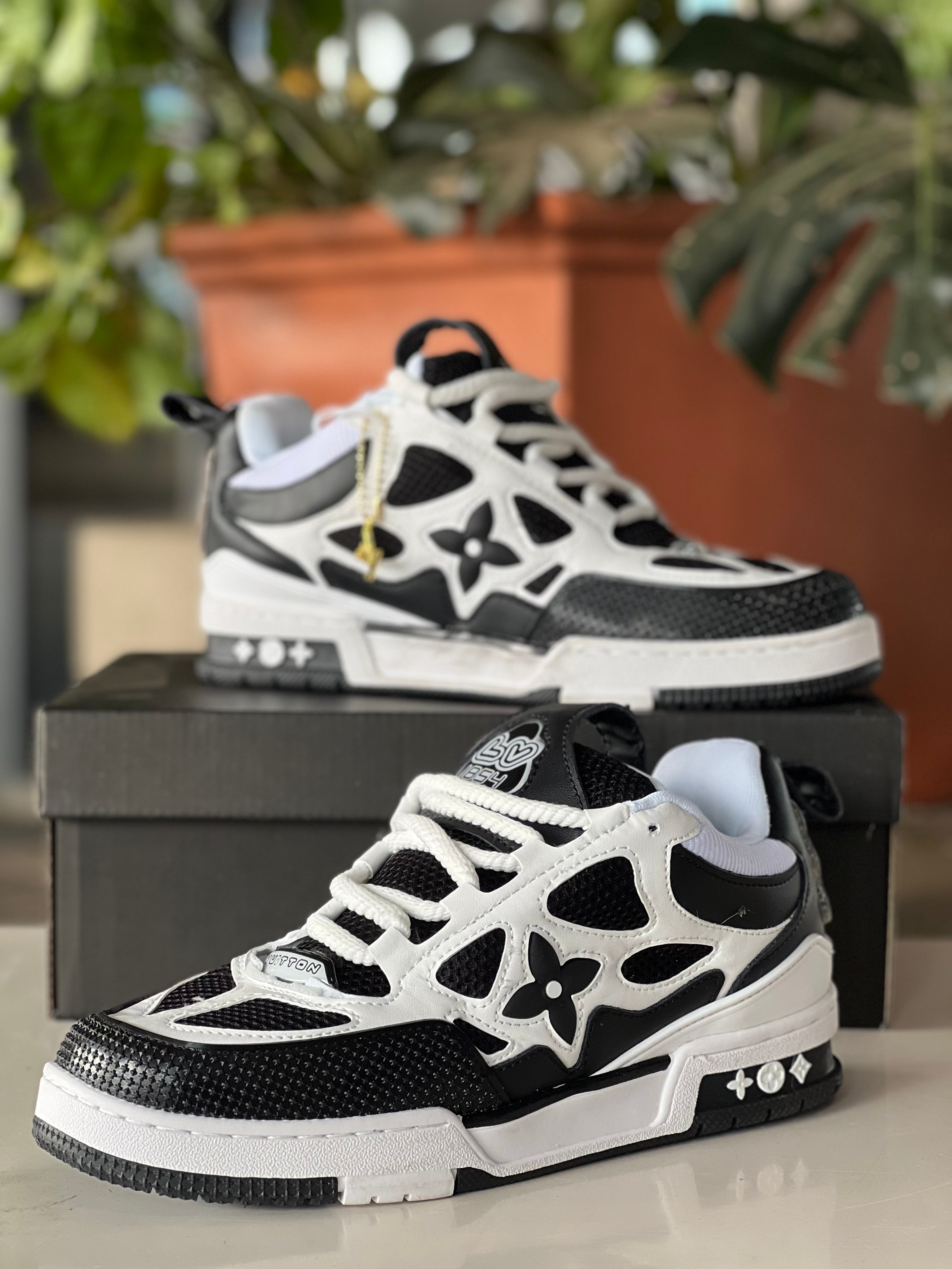 Authentic Louis Vuitton Skate Sneakers - Black & White Colorway | Luxury Streetwear Fashion for Men & Women | Perfect for Urban Style, Skateboarding & Casual Wear