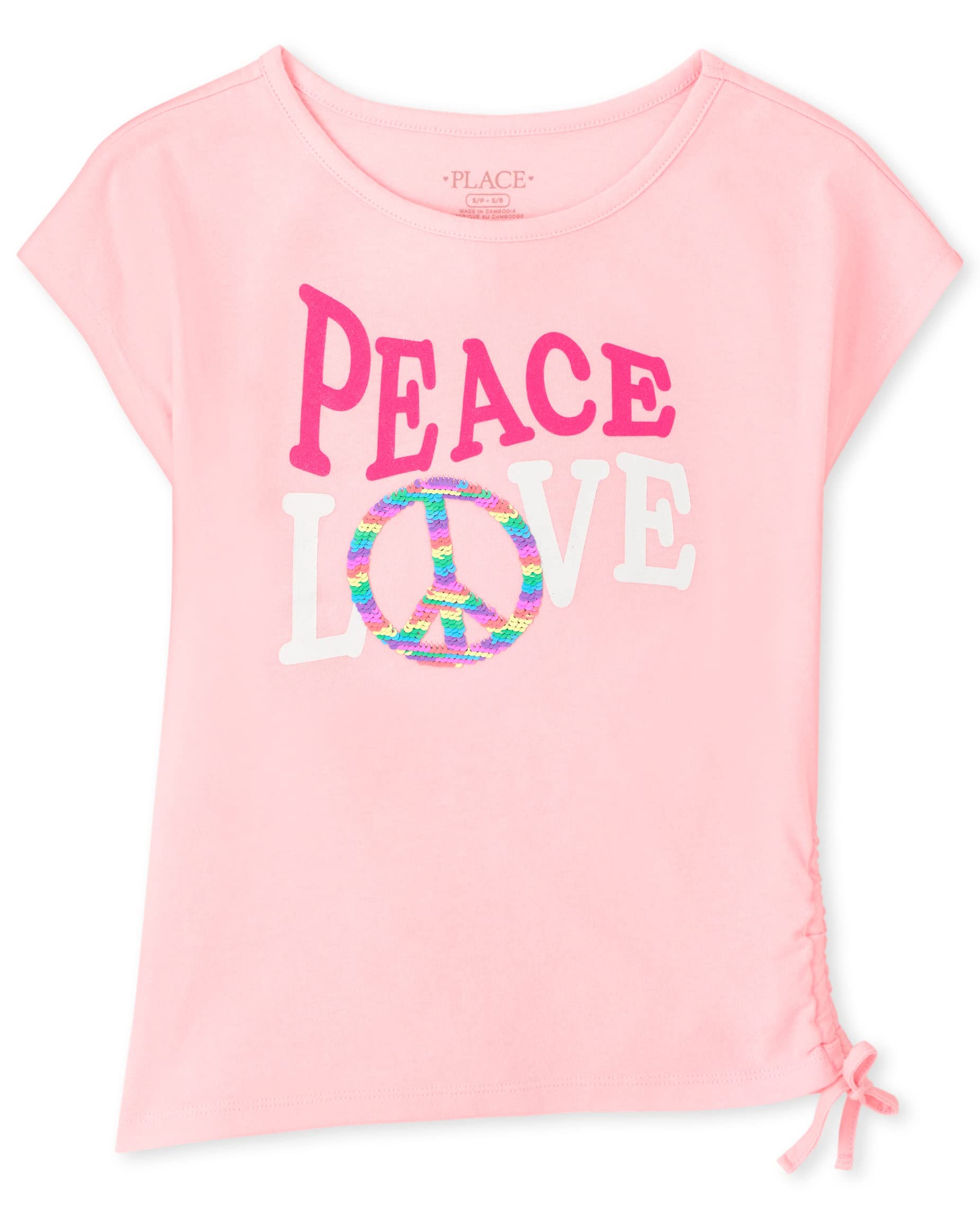 The Children's Place Girls Side Ruched Graphic Tee - Cute & Comfortable Short Sleeve T-Shirt for Toddler & Little Girls - Perfect for Playdates, School & Everyday Wear