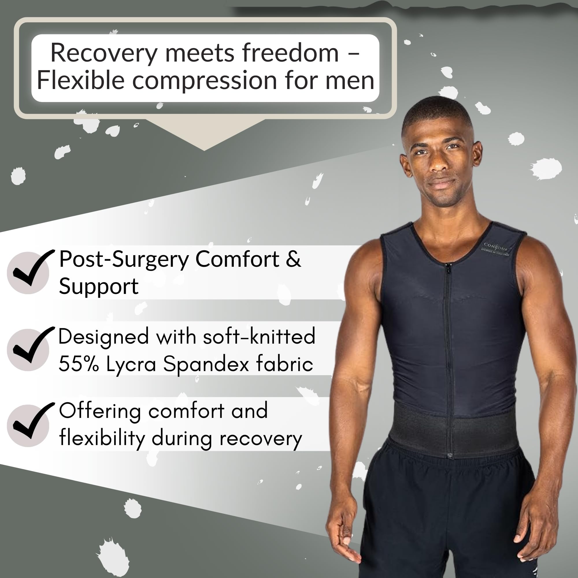 ContourMD Men's Post-Surgery Compression Vest - Medical Grade Chest Support Garment After Liposuction | Ideal for Recovery, Breast Support & Body Shaping After Cosmetic Procedures