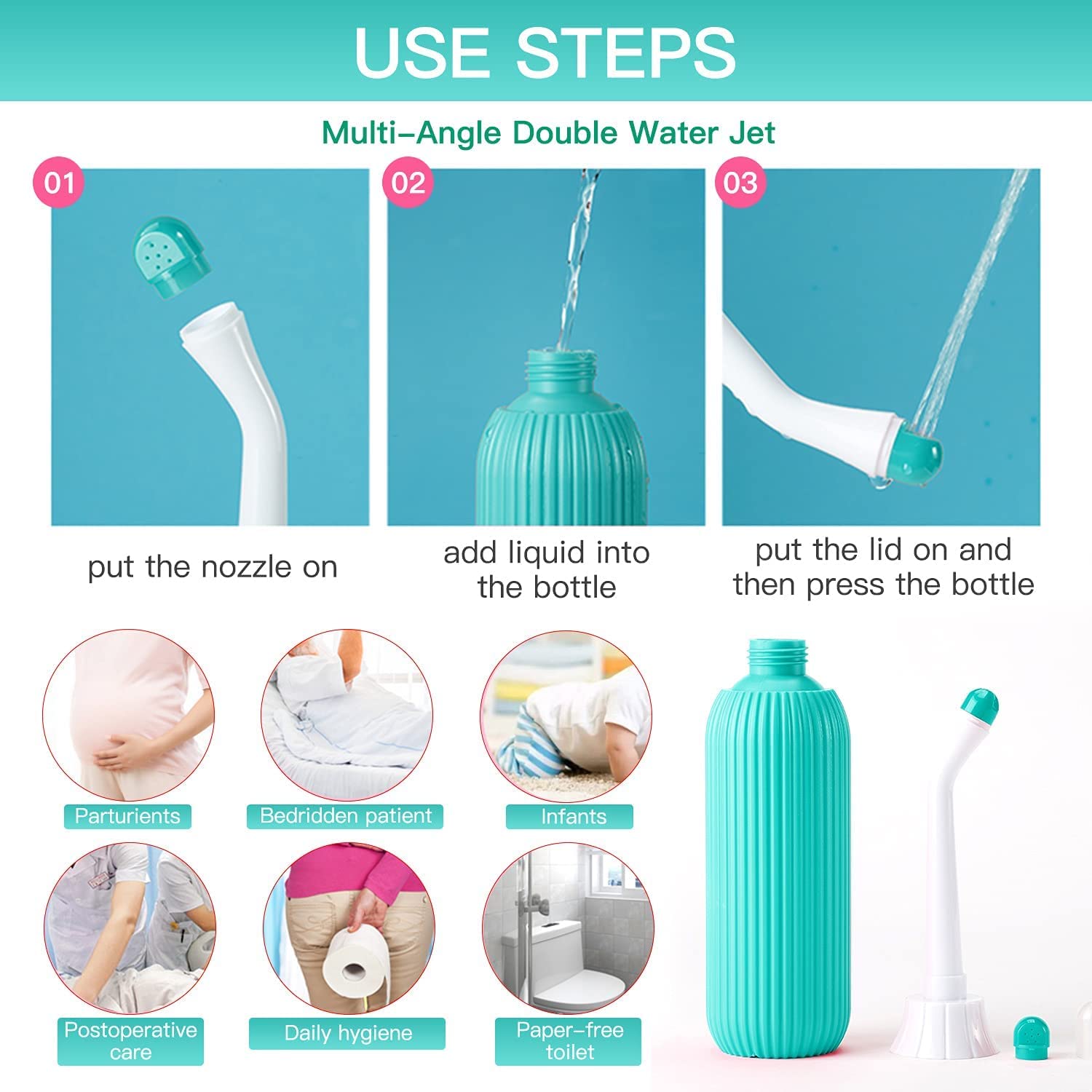 SKINPLUS Portable Handheld Bidet Sprayer - 500ML Green Retractable Nozzle with Anti-Slip Grip & Travel Bag | Perfect for Travel, Camping & Postpartum Care