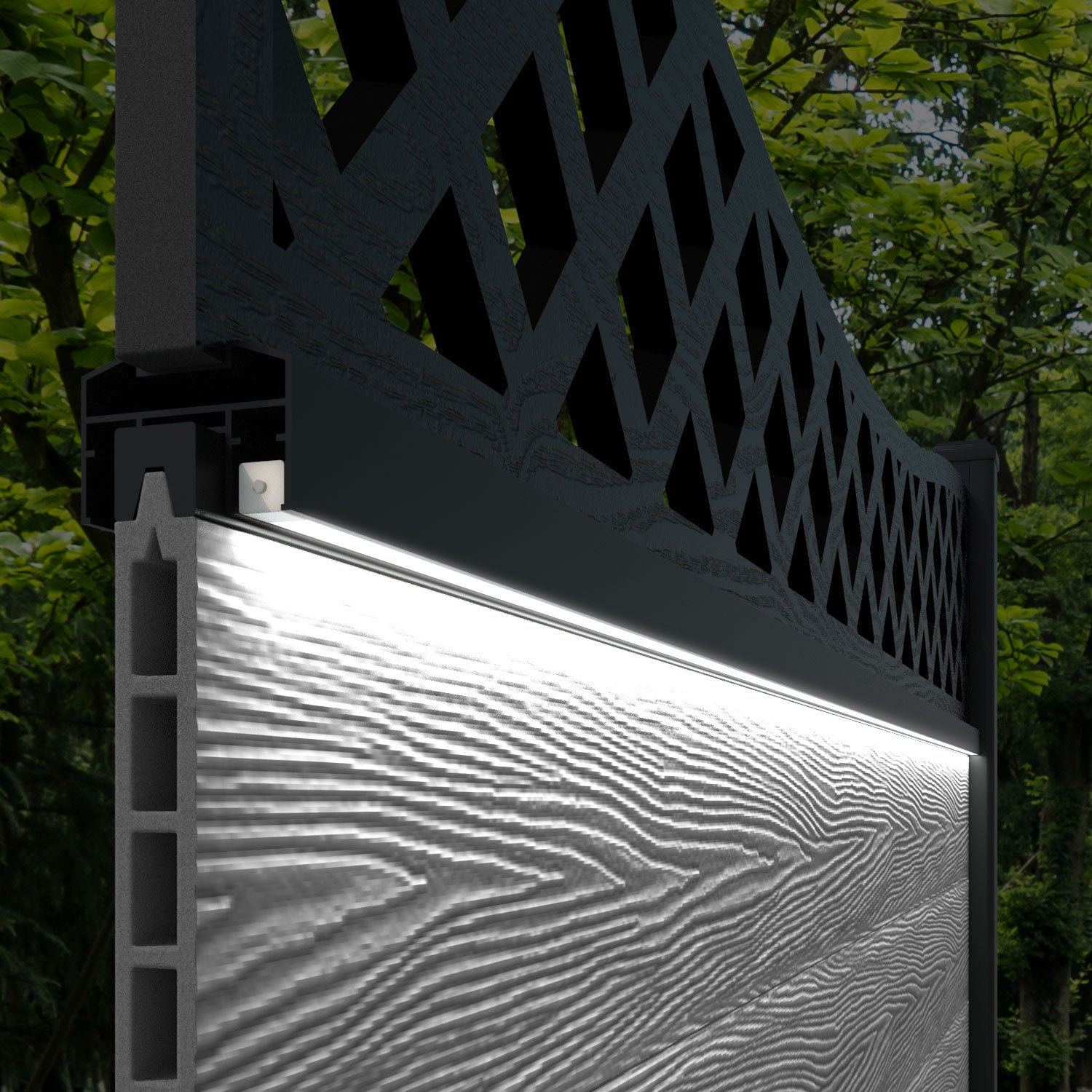 Dark Oak Classic Low Wave Fence Panel with Aluminum Posts - Durable & Stylish Backyard Privacy Fence for Gardens, Patios, and Pool Areas