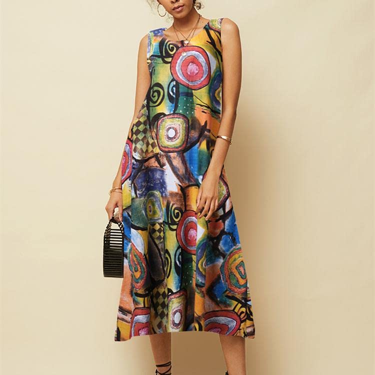 ZANZEA Women's Floral Print Boho Maxi Dress - Sleeveless Loose Fit Long Summer Dress for Beach, Party & Casual Wear | Perfect for Vacations, Outings & Outdoor Events