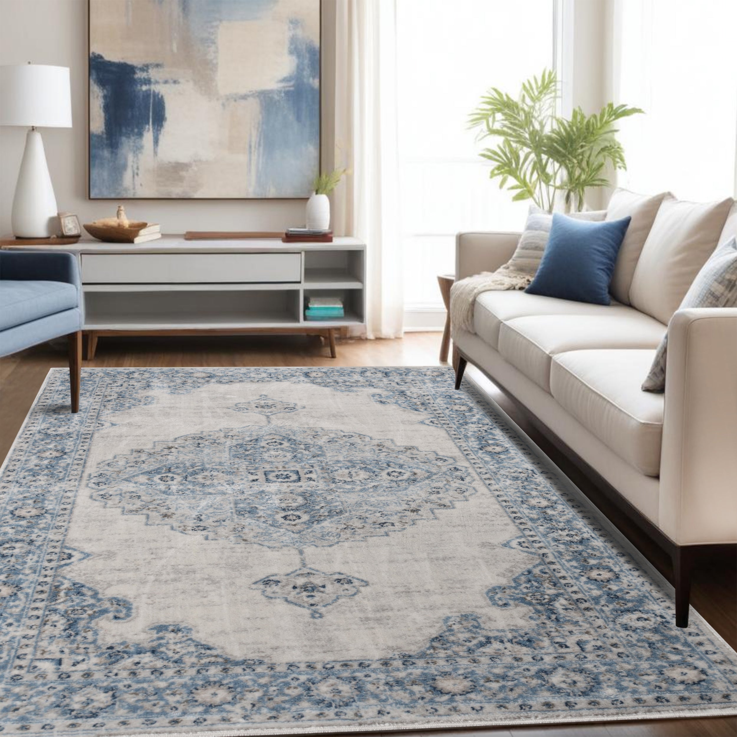 Demelza Vintage Traditional Oriental Medallion Indoor Area Rug - Non-Slip Living Room Carpet, Bedroom Runner for Home Decor