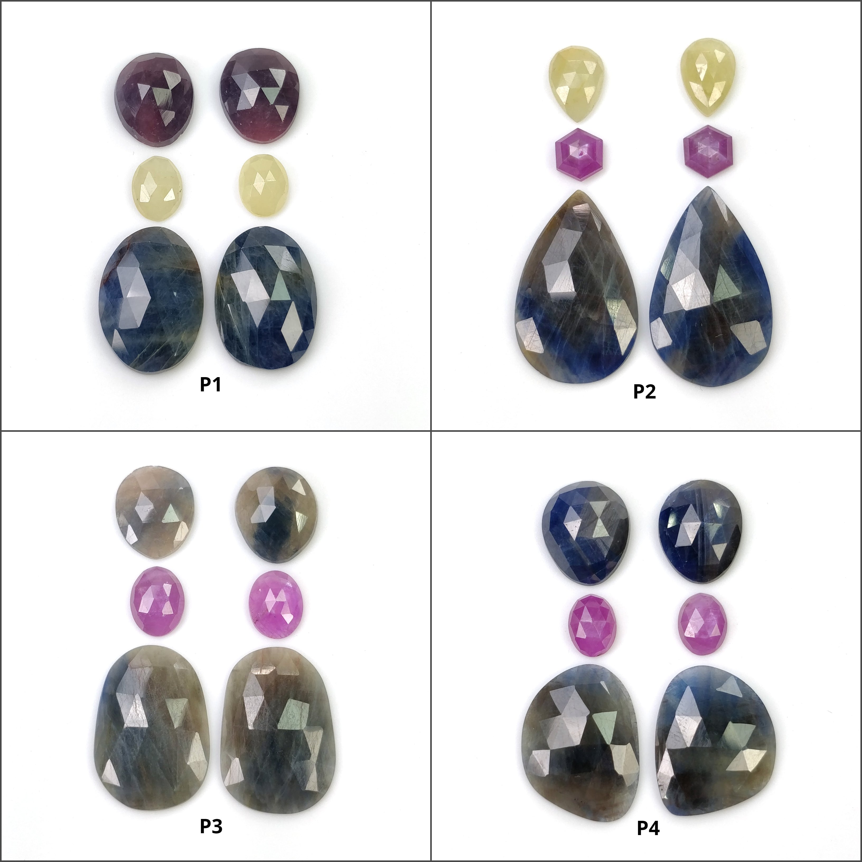 Natural Untreated Unheated Bi-Color Sapphire Gemstones - Rose & Step Cut Pear & Oval Shape (6pcs) | Jewelry Making, Engagement Rings & Unique Gift Ideas