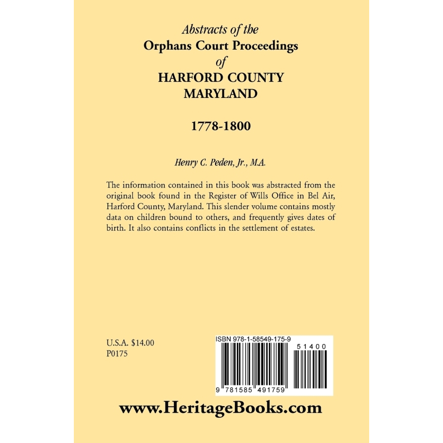Abstracts of Harford County Maryland Orphans Court Proceedings 1778-1800 | Historical Genealogy Records for Ancestry Research & Family History