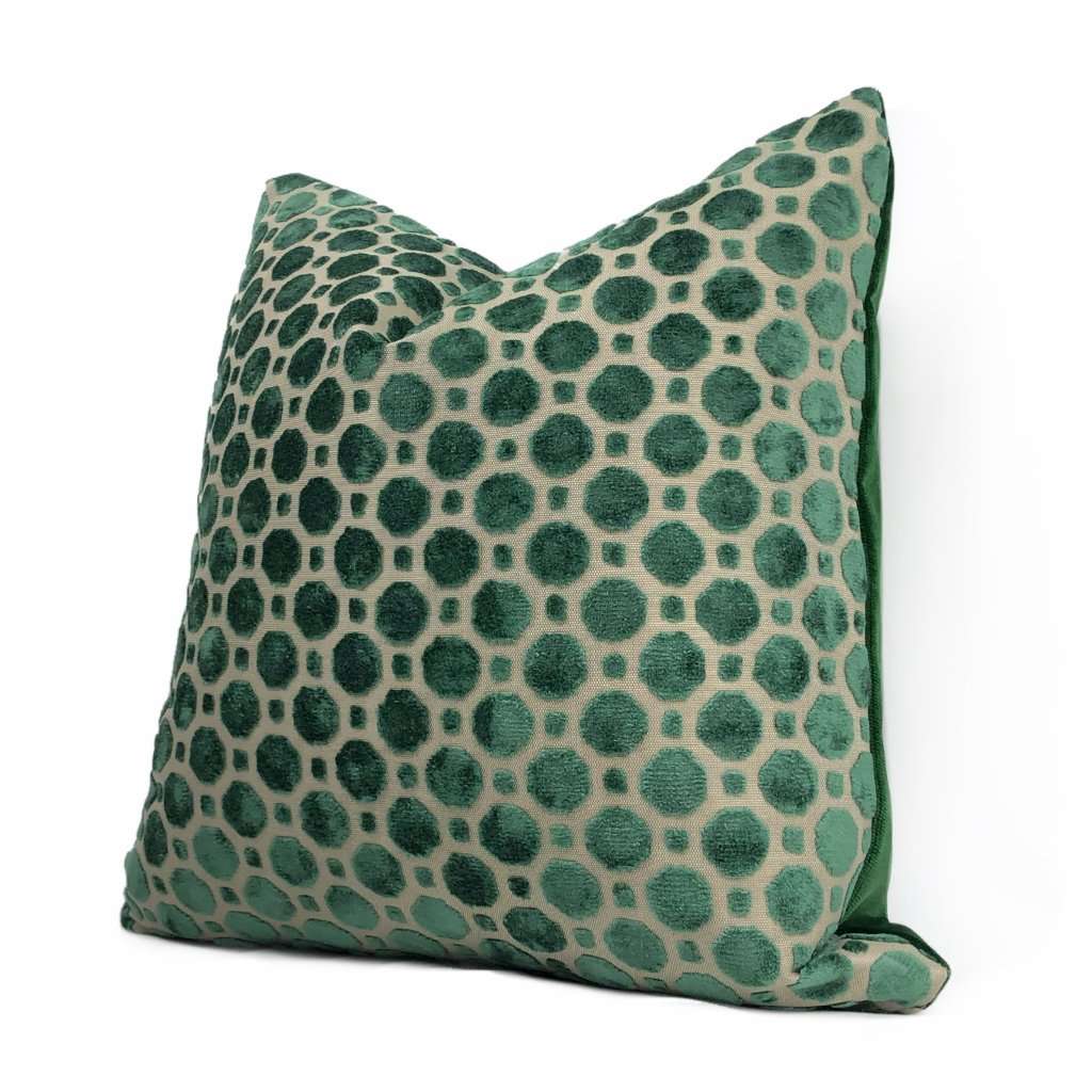 Robert Allen Velvet Geo Emerald Green Pillow Cover - 18x18 Inch Decorative Throw Pillow Covers for Sofa, Bed, Couch - Luxury Home Decor Accent Pillow