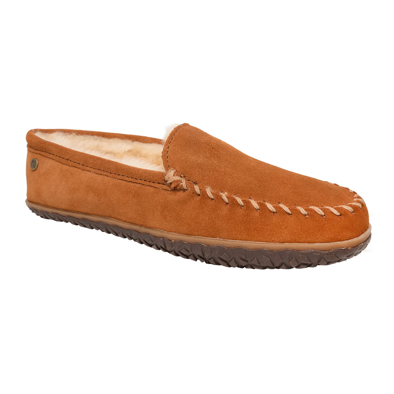 Minnetonka Tobie Men's Suede Moccasin Slippers - Fur Lined Sheepskin Indoor Outdoor House Shoes with Durable Sole for Comfort & Warmth - Perfect for Winter, Home, Office & Casual Wear