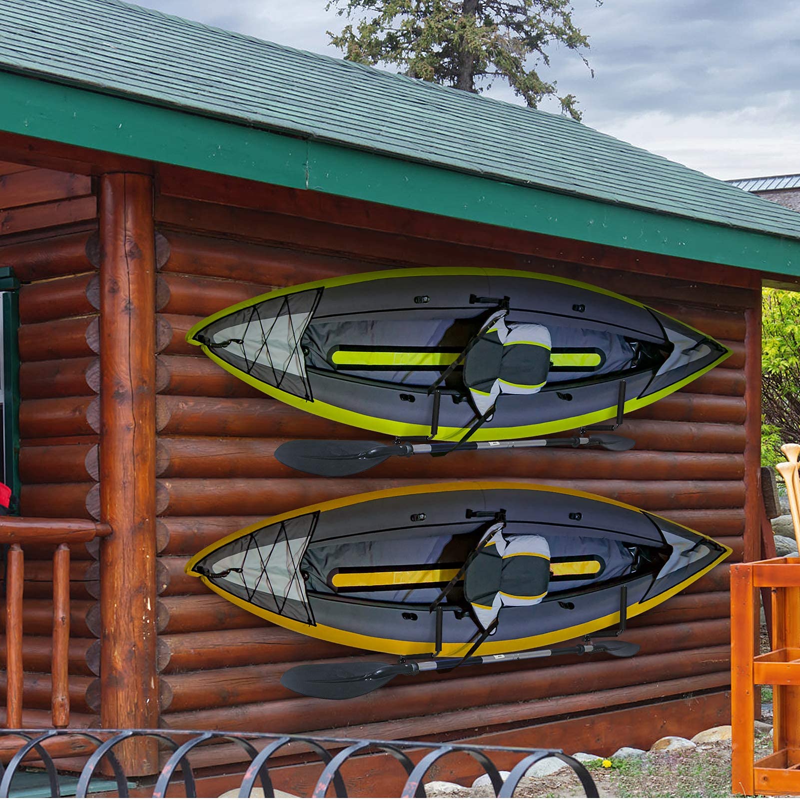 Dioche Wall Mounted Kayak Rack for 2 Kayaks - Heavy Duty Storage System with Accessories - Perfect for Garage, Shed or Outdoor Kayak Storage