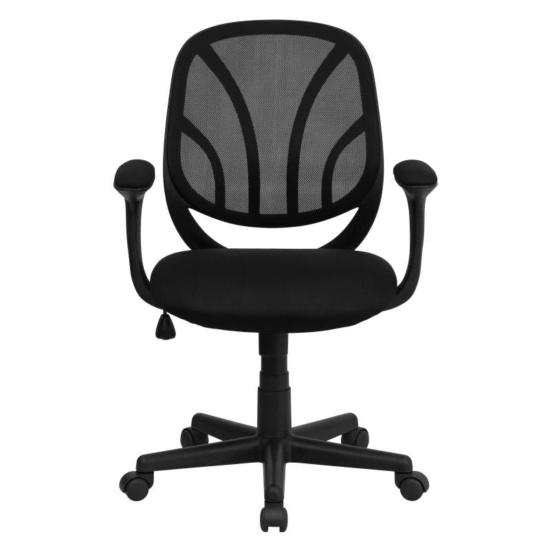 FLASH Y GO Mid Back Black Mesh Swivel Task Office Chair - Ergonomic Desk Chair for Home & Office Use, Comfortable Computer Chair for Long Hours Sitting