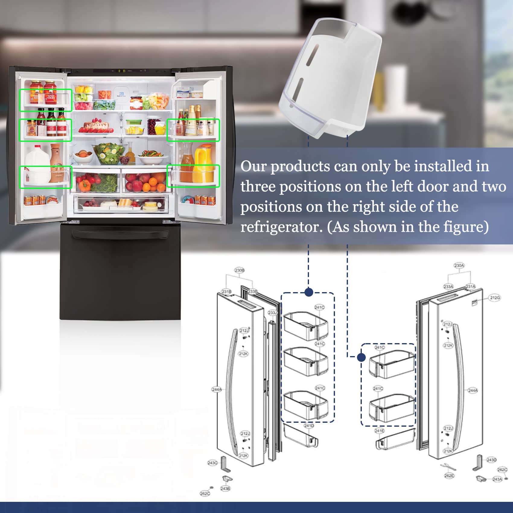 LG Kenmore Refrigerator Door Shelf Bin Replacement - Food Grade Plastic White (Compatible Part Numbers: PS10065040, 3190322, EAP10065040) - Perfect for Organizing Beverages, Condiments & Snacks in Your Fridge