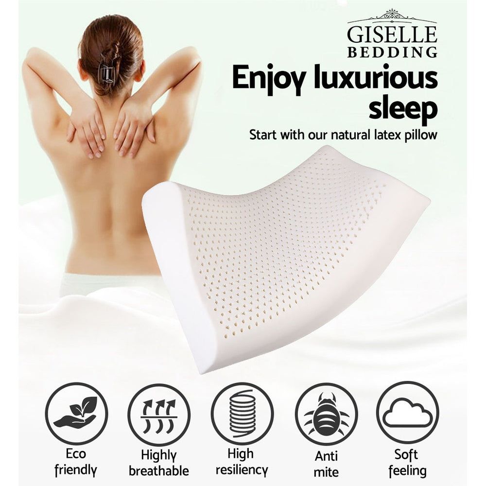Giselle Bedding Natural Latex Pillow 2 Zone Twin Pack - Hypoallergenic & Breathable for Side & Back Sleepers - Perfect for Home, Travel & Hotel Use