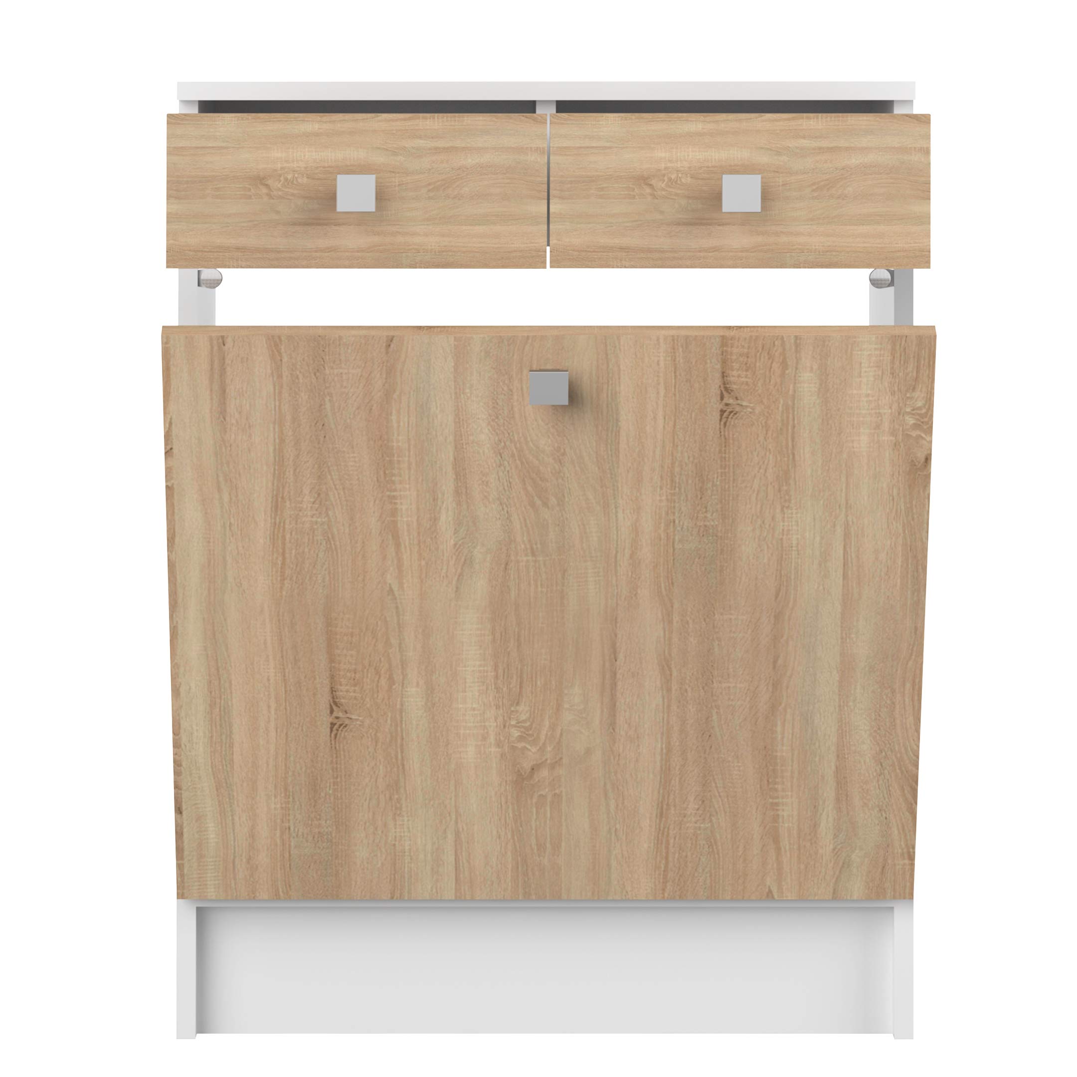 Symbiosis Bathroom Cabinet with Laundry Storage - Oak & White Finish - 60 x 81.5 x 29.6 cm - Space-Saving Bathroom Organizer for Small Spaces & Modern Homes