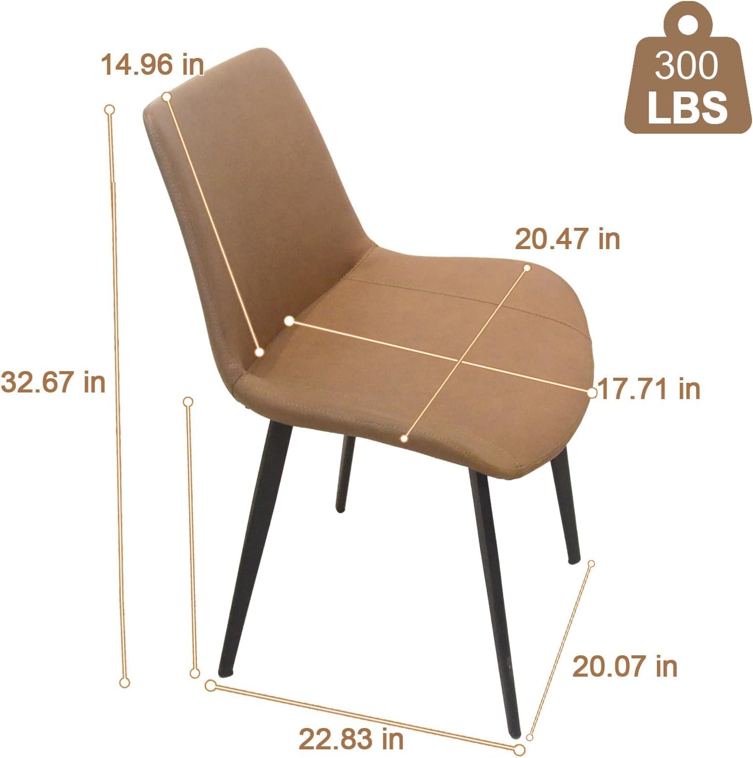 Modern PU Leather Dining Chairs Set of 4 - Sturdy Metal Legs & Upholstered Seats - Brown Accent Side Chairs for Kitchen, Living Room & Dining Room - Perfect for Family Dinners & Entertaining Guests