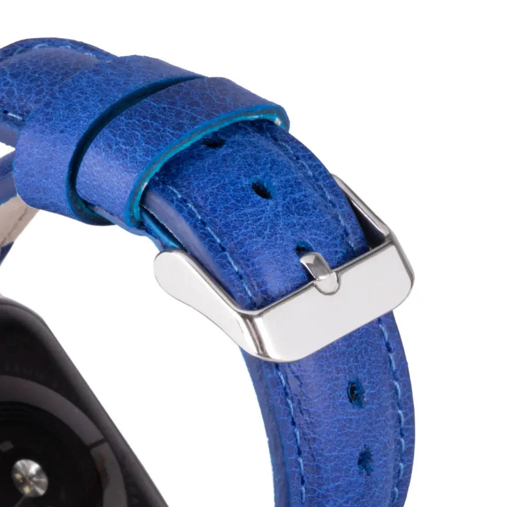 Premium Blue Leather Apple Watch Band - Classic & Durable Strap for Men & Women - Perfect for Work, Gym & Everyday Wear