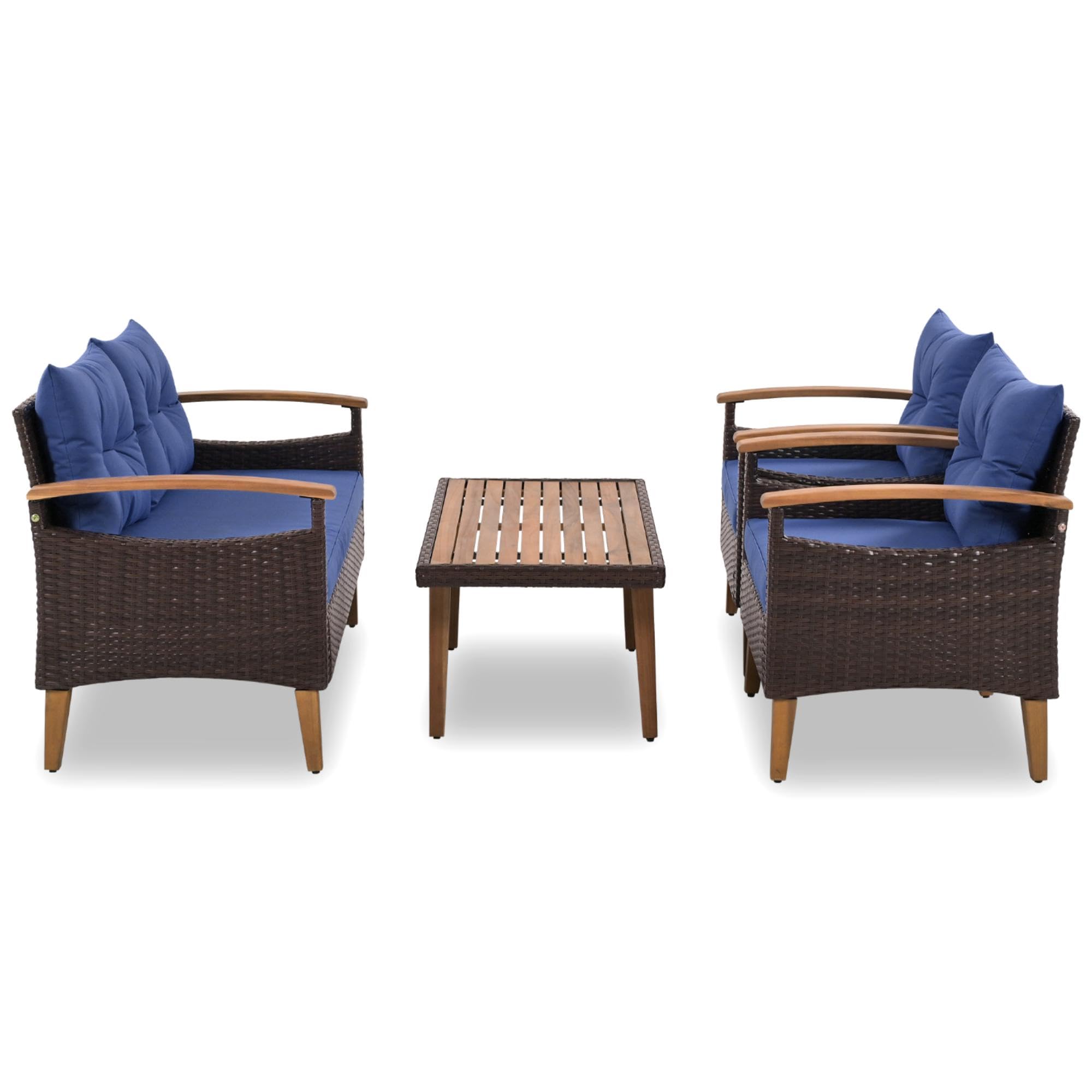 4-Piece Outdoor Patio Furniture Set with Coffee Table & Cushions - Garden Conversation Set for Backyard, Porch or Poolside (Blue) - Perfect for Relaxing, Entertaining & Outdoor Dining