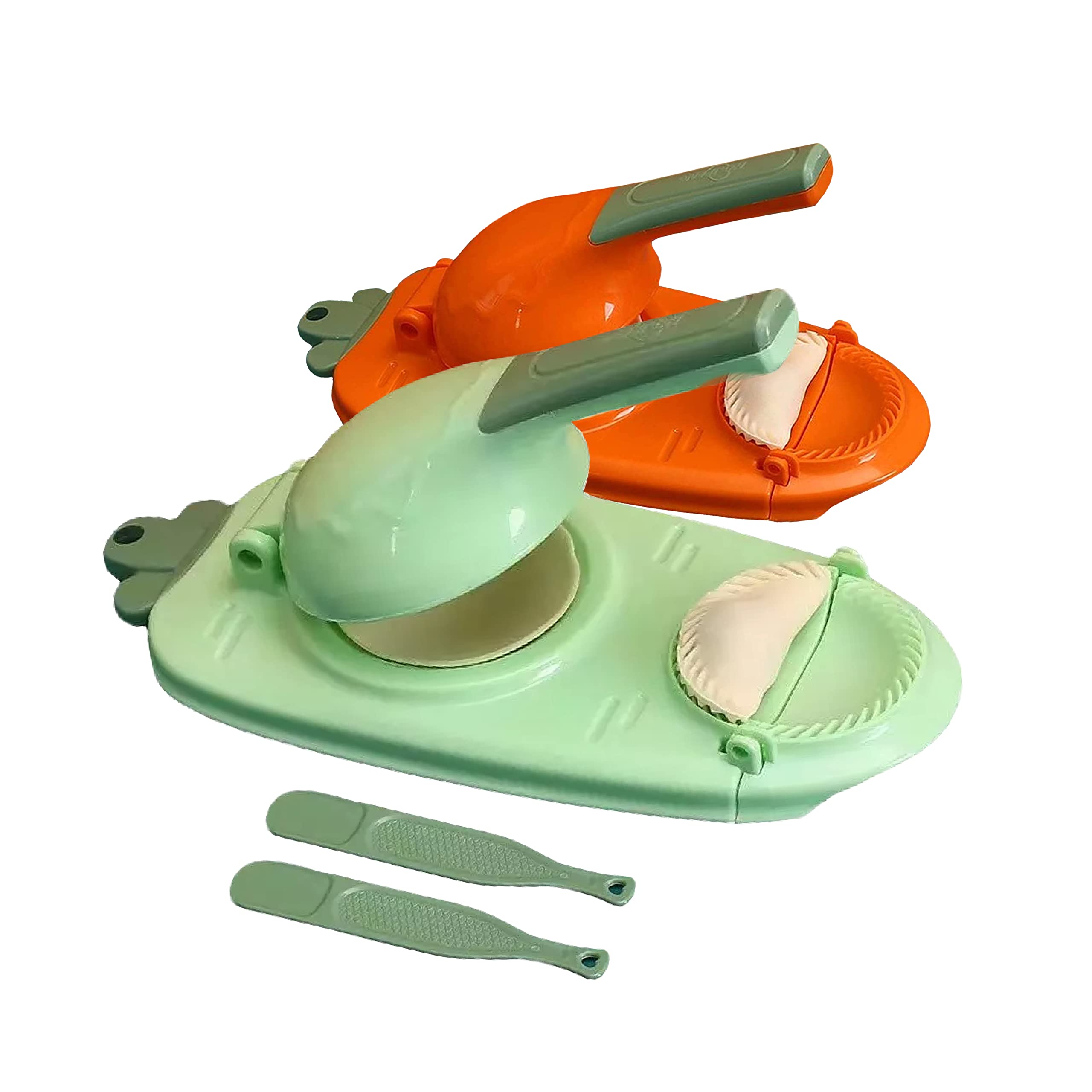 2-Pack 2-in-1 Dumpling Maker Press & Empanada Maker - Multifunctional Manual Dumpling Skin Press Mold Set for Homemade Gyoza, Pierogi, Wontons (Orange & Green) - Perfect for Asian Cooking, Family Meal Prep & Party Snack Making