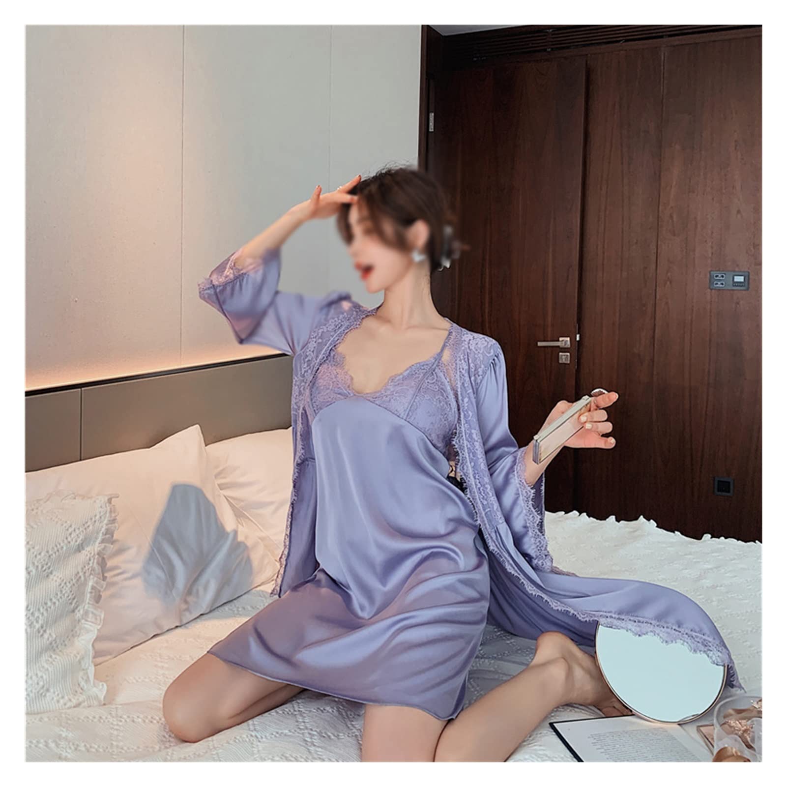 Sexy Ice Silk Suspender Nightie & Robe Set - Women's Summer Sleepwear Pajamas Two Piece Nightgown (Color A, Size M) - Perfect for Romantic Nights & Comfortable Sleepwear