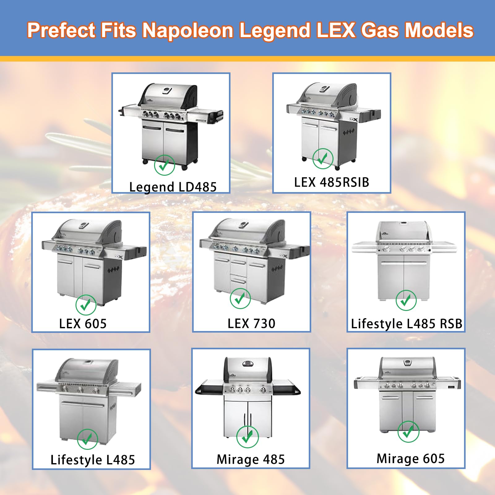 Napoleon LEX485/605/730 LE LD485 Series Gas Grill Replacement Heat Plates - Stainless Steel Burner Covers (16.5