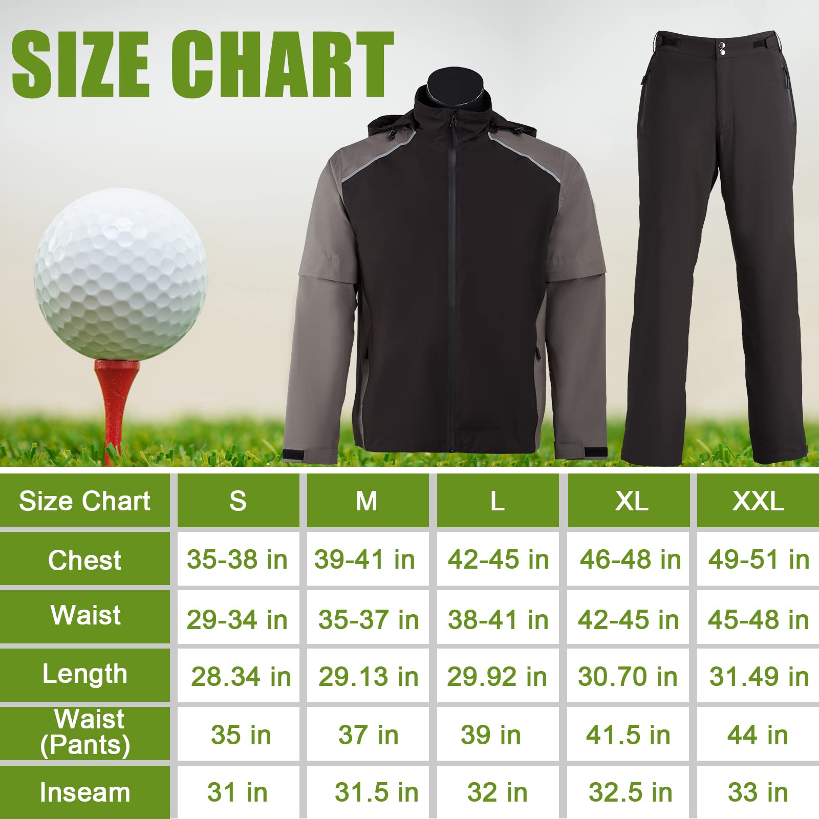 Waterproof Lightweight Golf Rain Jacket for Men - Breathable Outdoor Raincoat for Hiking, Cycling, Running, Camping & Travel - Perfect for Golfers & Outdoor Enthusiasts in All Weather Conditions