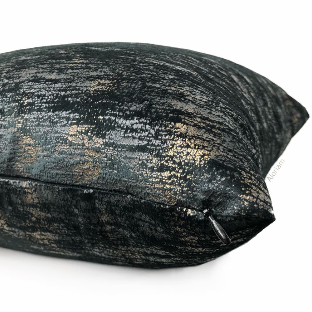 Nimbus Pyrite Black Gold Metallic Quartz Velveteen Pillow Cover - Luxury Decorative Throw Pillow Case for Sofa, Bed & Home Decor