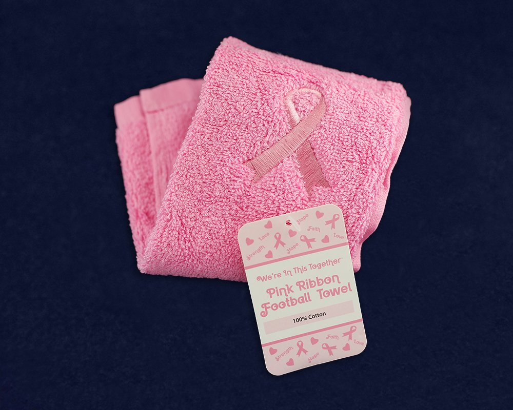 25 Pack Pink Ribbon Football Towels for Breast Cancer Awareness - Soft Sports Towels for Fundraising Events, Games & Gyms - Bulk Set of 25 Support Towels