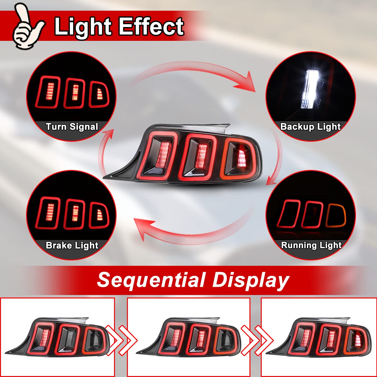 Nixon Offroad LED Tail Lights for Ford Mustang 2010-2014 - Black Housing with Red Lens - Direct Replacement Rear Lamps Assembly (1 Pair) - Enhanced Visibility & Style for Night Driving & Car Shows