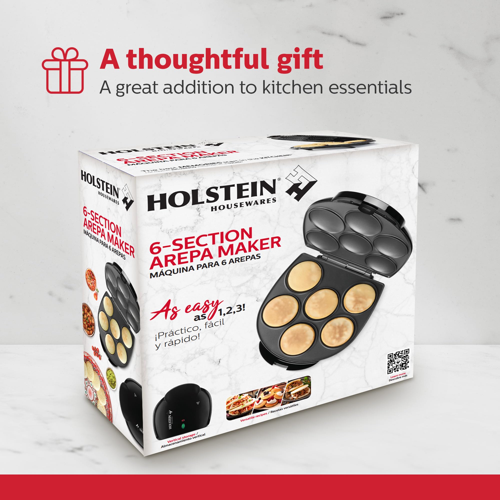 Holstein Housewares Non-Stick 6-Section Arepa Maker - Perfect for Arepas, Pancakes, Corncakes & Tosti Arepa - Easy-to-Use Electric Griddle - 6-Piece Set in Black - Ideal for Breakfast, Brunch & Latin American Cuisine