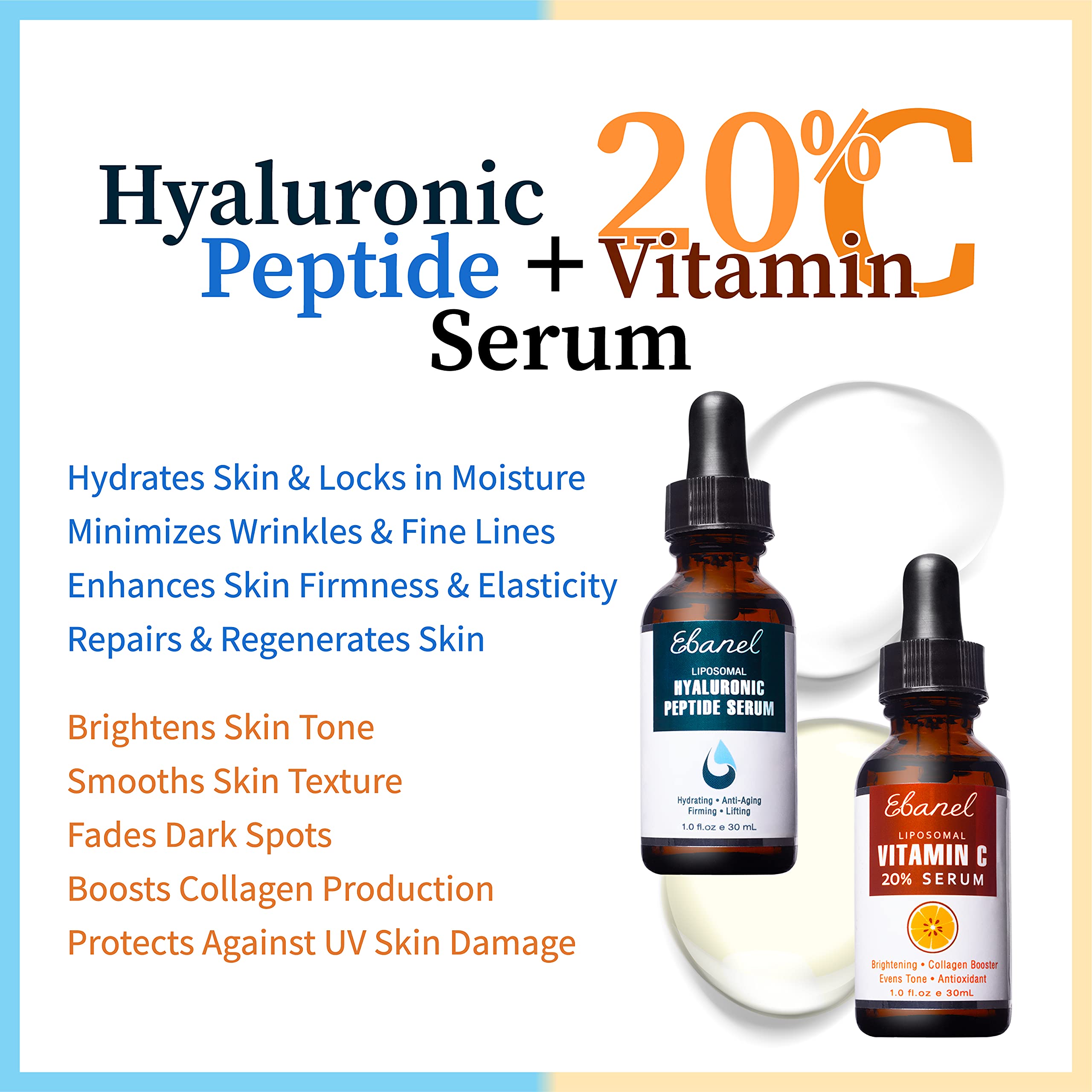 Ebanel 20% Vitamin C Serum + 2.5% Retinol Serum + Hyaluronic Acid Serum Bundle - Anti-Aging Skincare Set for Brightening, Wrinkles & Hydration - Perfect for Daily Facial Routine & Night Care