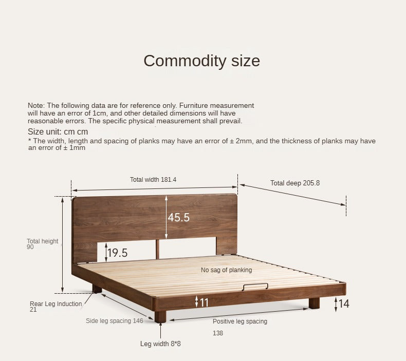 Solid Wood Floating Bed Frame - Black Walnut & Oak - Modern Platform Bed with Hidden Storage - Perfect for Small Bedrooms & Minimalist Home Decor