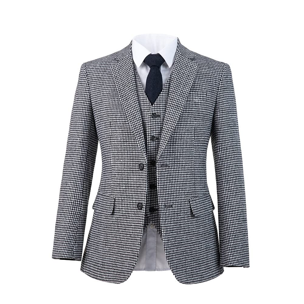 Premium Houndstooth Checkered Slim Fit Tuxedo Suit Set for Men - 3 Piece Formal Wedding, Prom, Groom & Business Attire - Perfect for Special Occasions & Evening Events