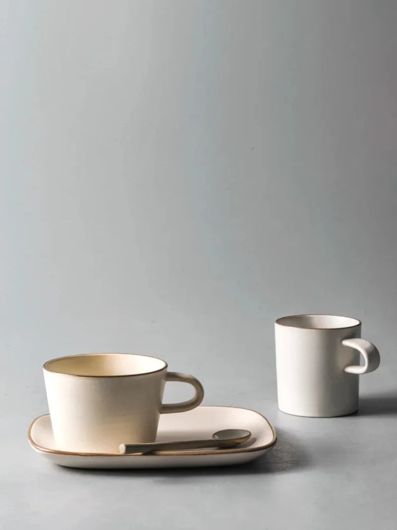 Premium Stoneware Cup and Saucer Set - Elegant Coffee & Tea Set for Home, Cafe, or Restaurant Use - Durable Ceramic Contour Design - Perfect for Espresso, Cappuccino, and Afternoon Tea