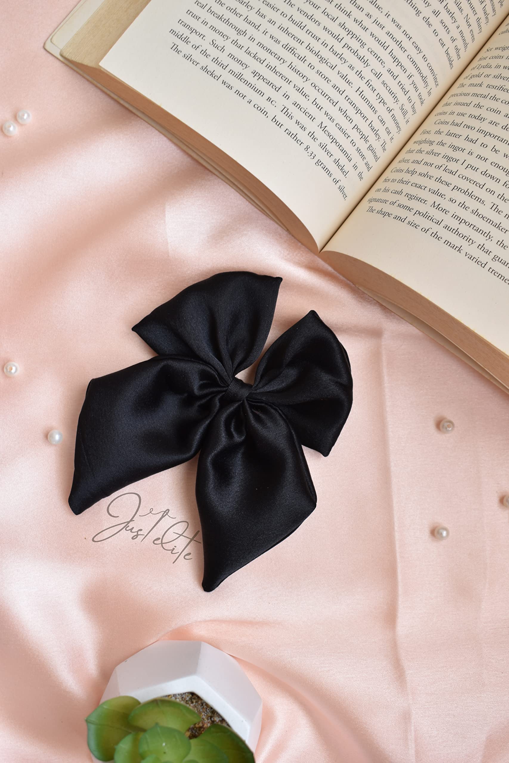 Elite Satin Hair Bow Clips for Women & Girls - Black, Grey, Red - Perfect for Parties & Weddings