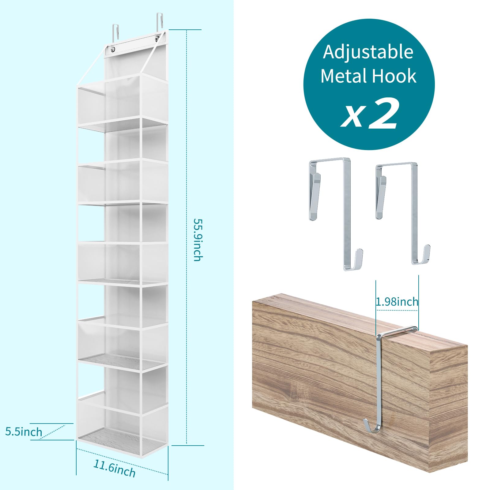 Fixwal 2 Pack 5-Tier Over The Door Hanging Pantry Organizer with Clear Plastic Pockets - Large Capacity Closet Storage for Bedroom, Bathroom, Nursery & Sundries (55.9 Inch) - Perfect for Small Space Organization & Home Decluttering
