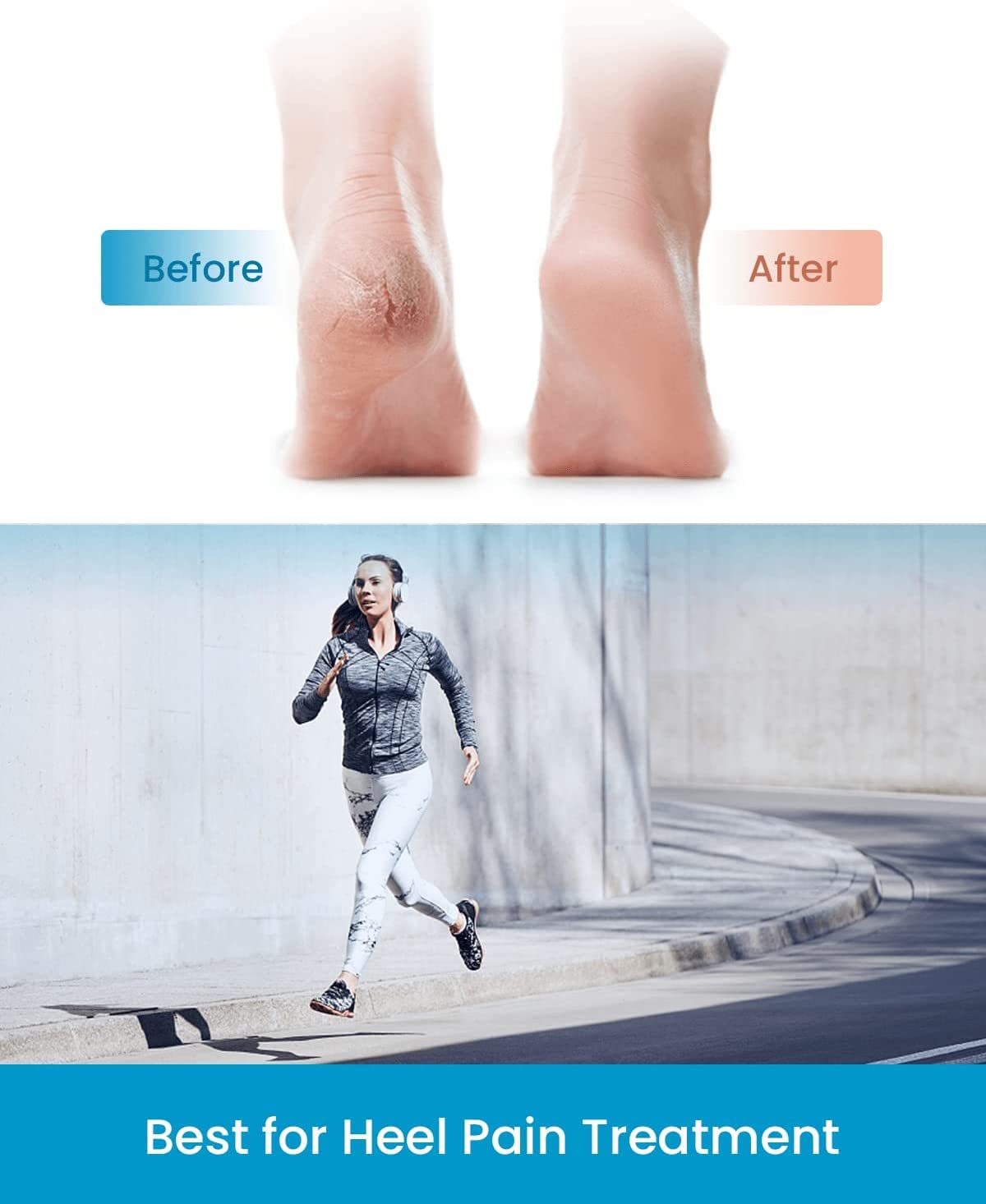 Ocer Heel Cups for Heel Pain Relief - Thick Silicone Heel Support Pads for Plantar Fasciitis, Bone Spurs & Cracked Heels - Comfortable Heel Protectors for Running, Walking & Standing All Day (2-Pack)
