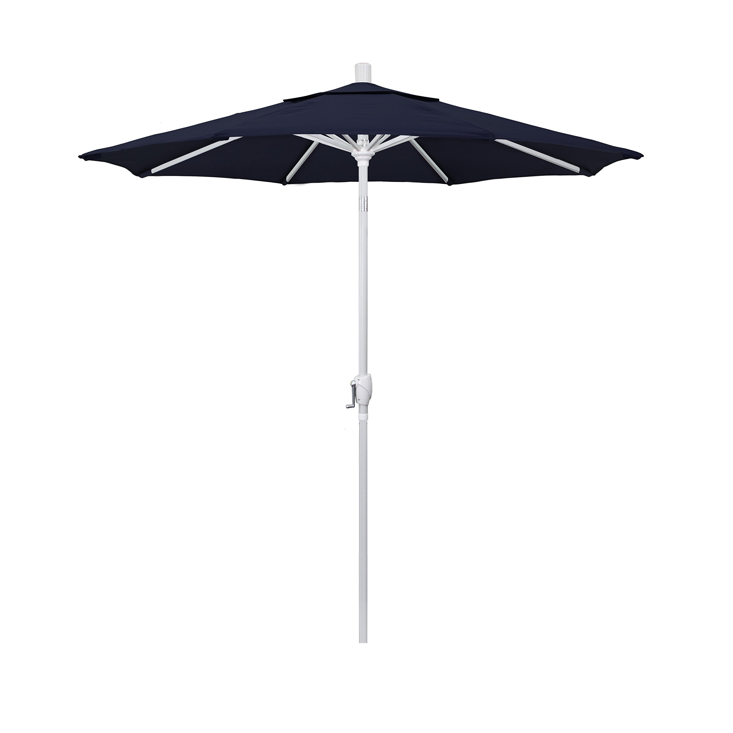 7.5' Round Aluminum Market Umbrella with Crank Lift & Push Button Tilt - White Pole & Navy Blue Olefin Canopy - Perfect for Patio, Garden, Poolside, and Outdoor Dining Areas