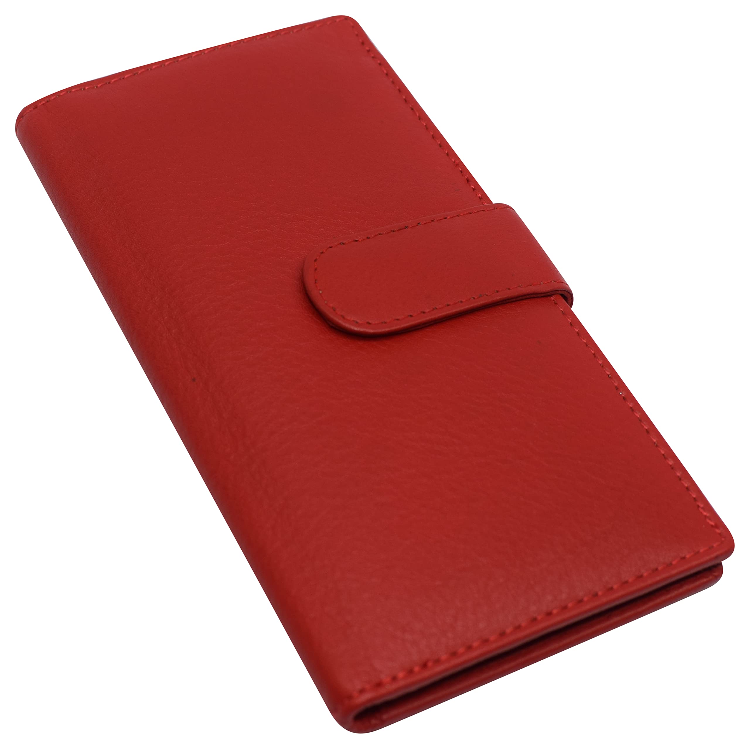 Genuine Leather RFID Blocking Checkbook Cover for Women - Snap Closure Duplicate Check & Card Holder (Red) | Perfect for Secure Check Writing & Everyday Wallet Use
